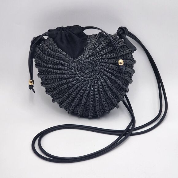 H&M RARE Shell Shaped Straw Rattan Drawstring Crossbody Bag - Picture 1 of 11